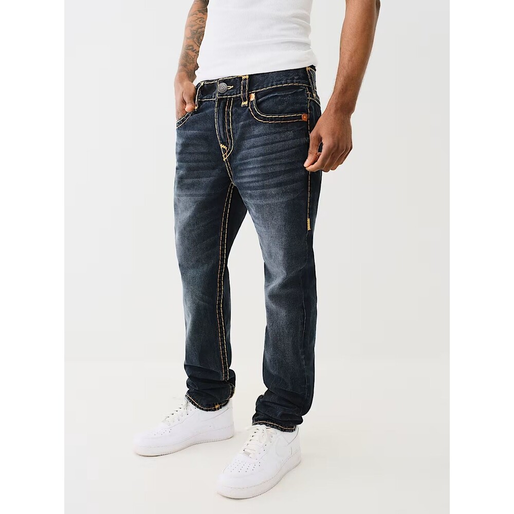 TRUE RELIGION Jeans Mens Size 34 Blue Dark Wash ROCCO Super T Flap Skinny $239